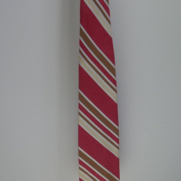 Vintage Sears Men's Store Cotton Blend Red Tan Cream Striped Tie - Picture 9 of 13